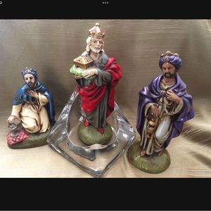Vintage Nativity Scene The Three Biblical Kings Porcelain Rhinestone Sculptures